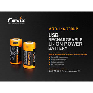 Fenix 16340 Rechargeable Battery ARB-L16-700UP – 700mA with USB Port