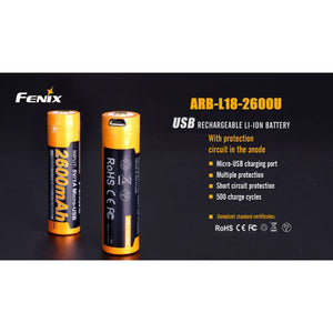 Fenix 18650 Rechargeable Battery ARB-L18-2600U – 2600mA with USB Port