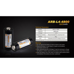 Fenix 26650 Rechargeable battery – ARB-L4-4800 – 4800mA