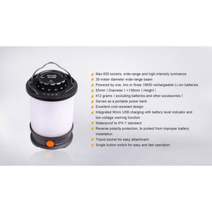 Fenix CL30R – 650 Lumens Rechargeable LED Lantern Black