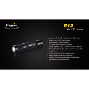 Fenix E12 – 130 Lumens LED Torch – Black