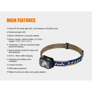 Fenix HL32R – 600 Lumens Rechargeable LED Headlamp – Grey