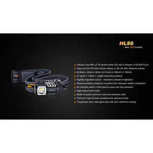 Fenix HL50 – 365 Lumens LED Headlamp – Black